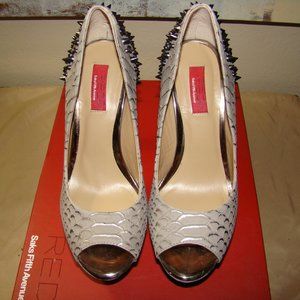 Like NEW Saks Fifth Avenue RED Studded Platform Heels 6.5